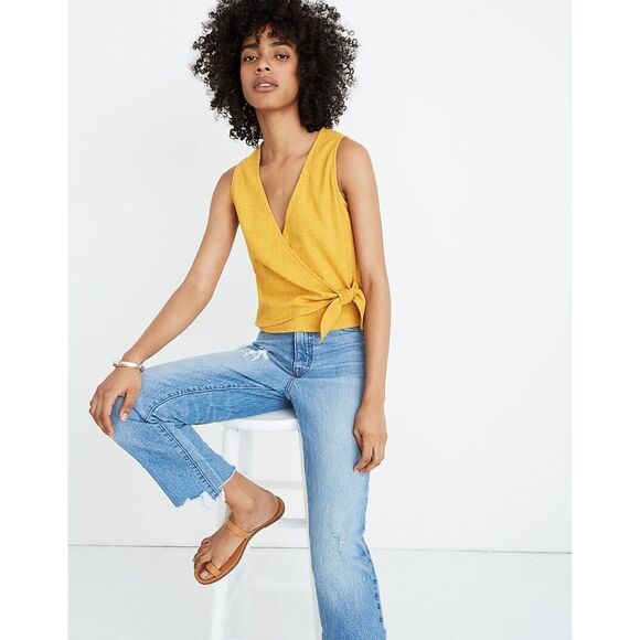 MADEWELL Mustard Yellow V-Neck Wrap Tie Sleeveless Tank Top Size XS - Picture 1 of 7
